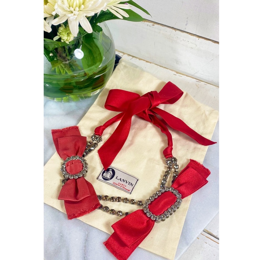 Lanvin Couture Rare Swarovski Crystal Red Ribbon Necklace